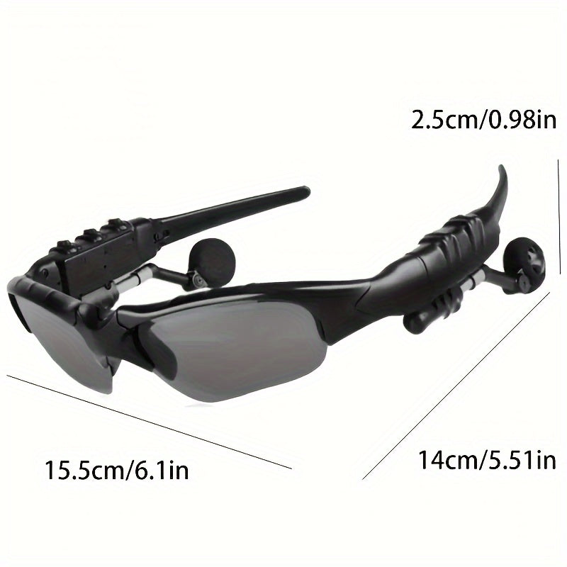 Smart wireless glasses with stereo sound, USB rechargeable, great for driving, cycling, and outdoor activities.