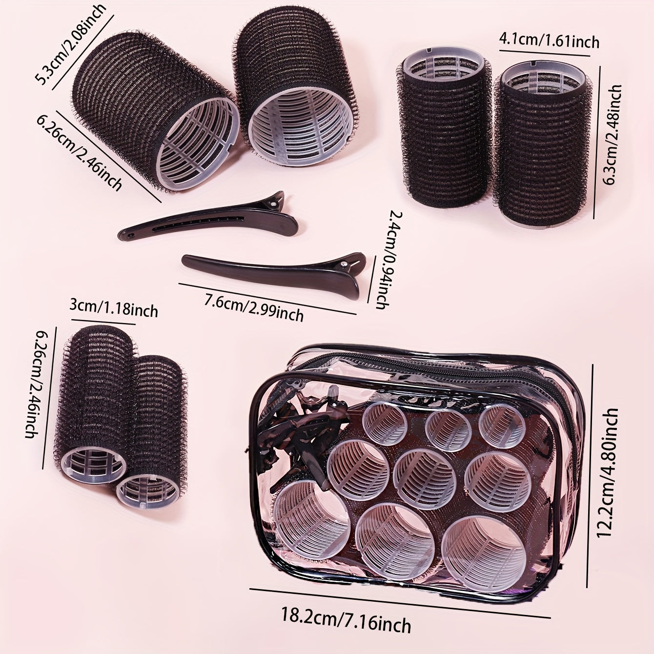 19pc Heatless Curler Set with DIY Styling Curlers, 9 Curlers, 9 Clips, Storage Bag, Portable Hair Styling Tools