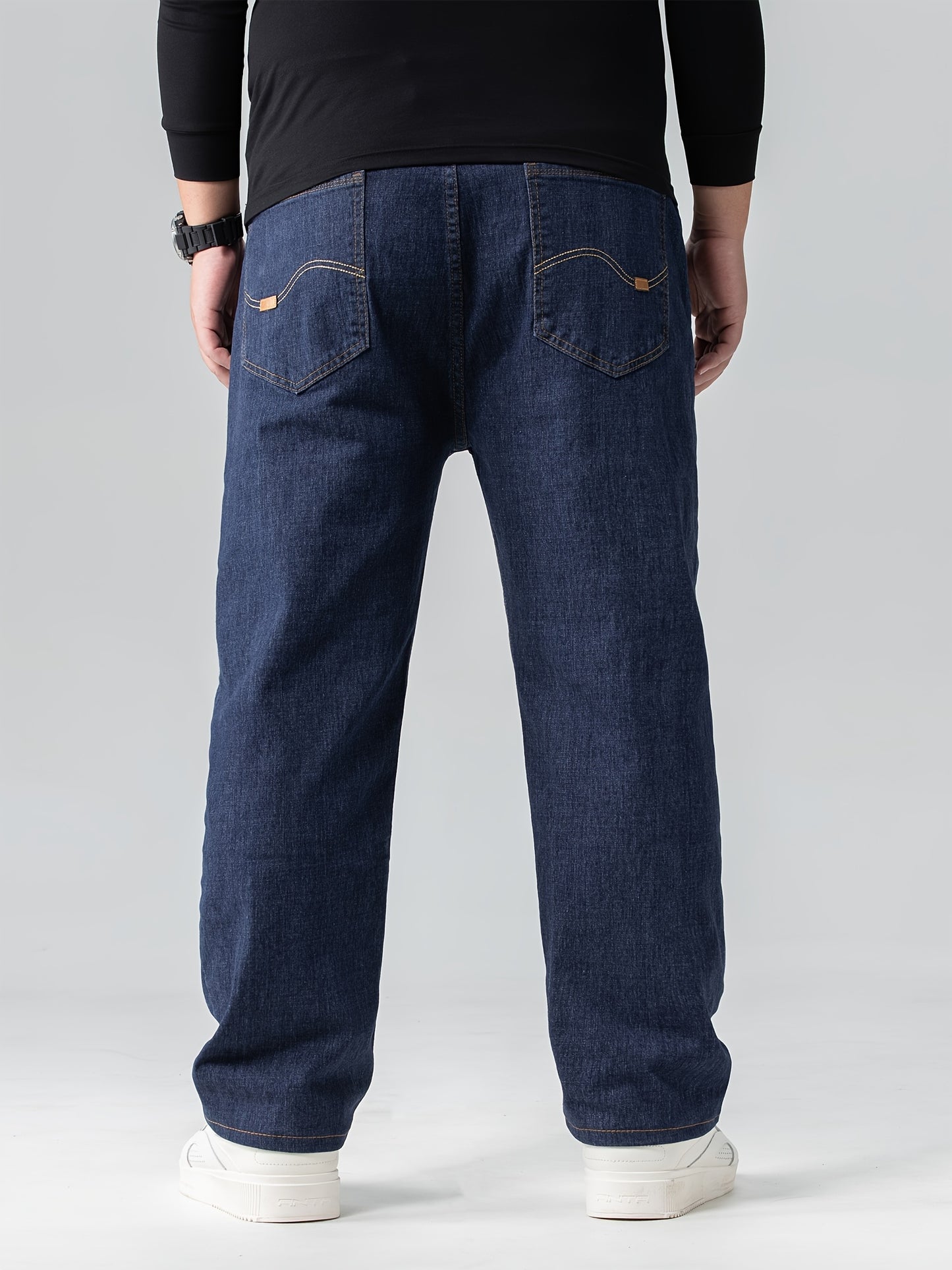 Oversized men's solid jeans for spring/autumn, plus size.