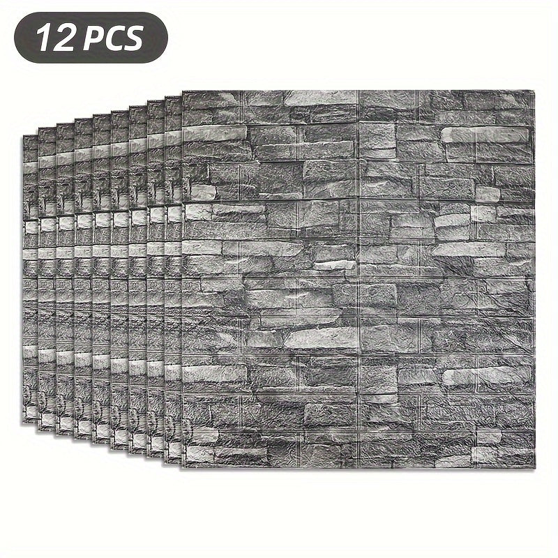 12 self-adhesive foam panels with marble pattern for walls, waterproof and mold resistant, suitable for various rooms.