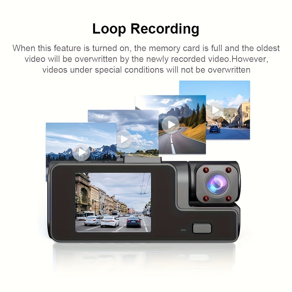 Front and Inside 1080P/720P Car DVR with 170° Wide Angle, Night Vision, Small Dash Camera for Cars, 24h Parking Monitor, Loop Recording, G-Sensor.