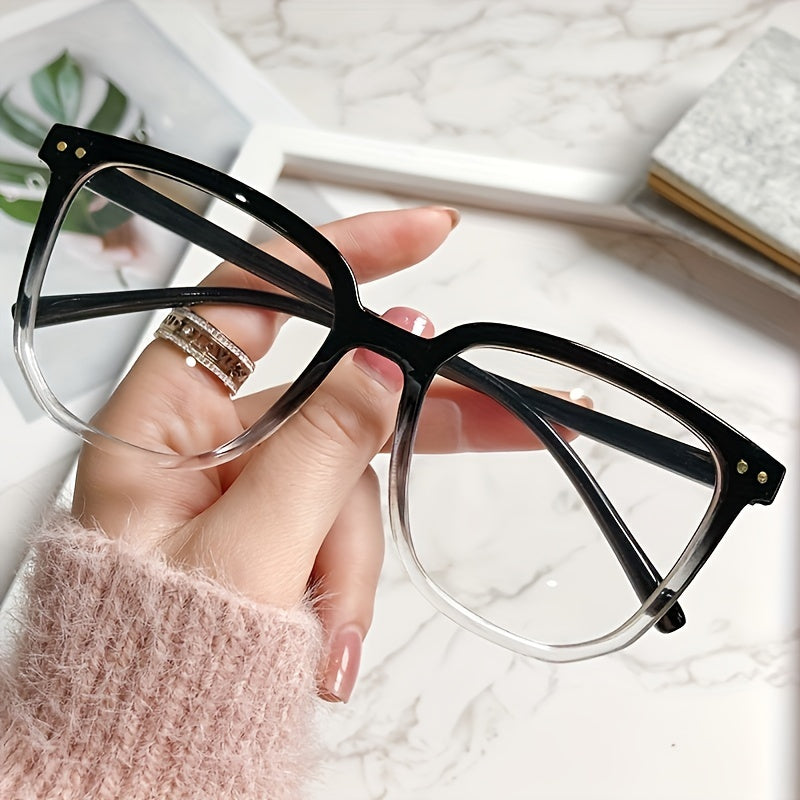 Square blue light blocking glasses for spring use, lightweight and anti-glare for computer, TV, and phone.