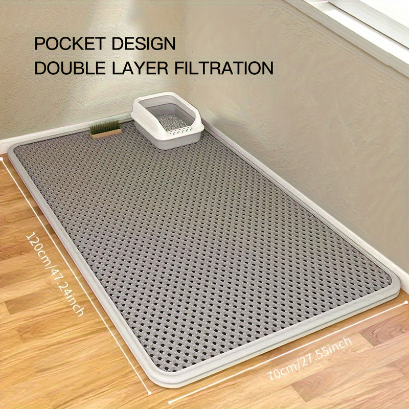 XL Double Layer Honeycomb Cat Litter Mat - Easy to clean, non-slip, controls dust, catches waste effectively.