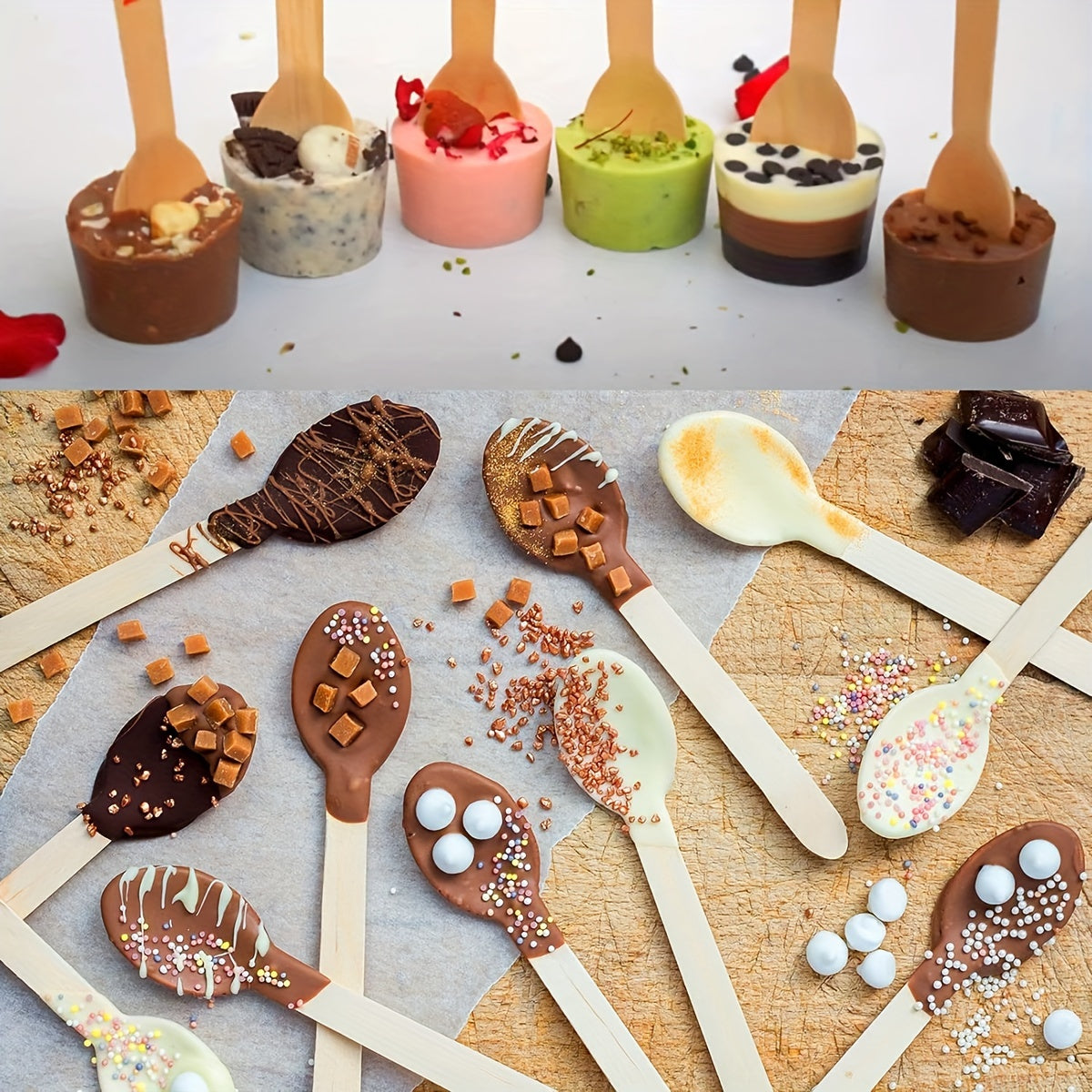 Premium Bamboo Mini Spoons ideal for serving Hot Chocolate - Great for Parties & Events, available in packs of 50 or 100