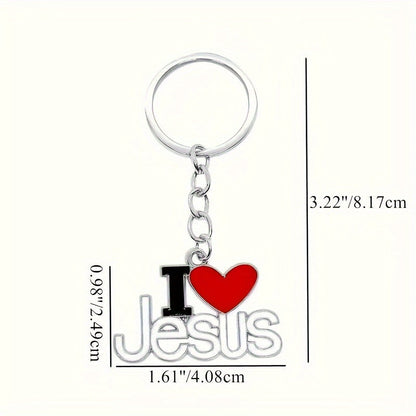 Set of 20 I Love Jesus Keychains, Religious Alloy Pendant Keyrings, Heart-Shaped Charm, Women's Key Ring, Christian Faith Favors, Prayer Gifts for Decorating, Birthday Celebration with Ring Loop