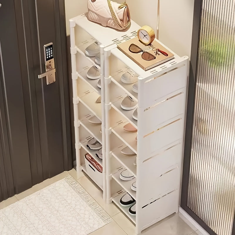 Introducing a versatile 5-tier home shoe rack and storage cabinet designed for entry-level use. This easy-to-assemble and user-friendly organizer can be customized to fit your space in either black or white. With a compact footprint, it is perfect for