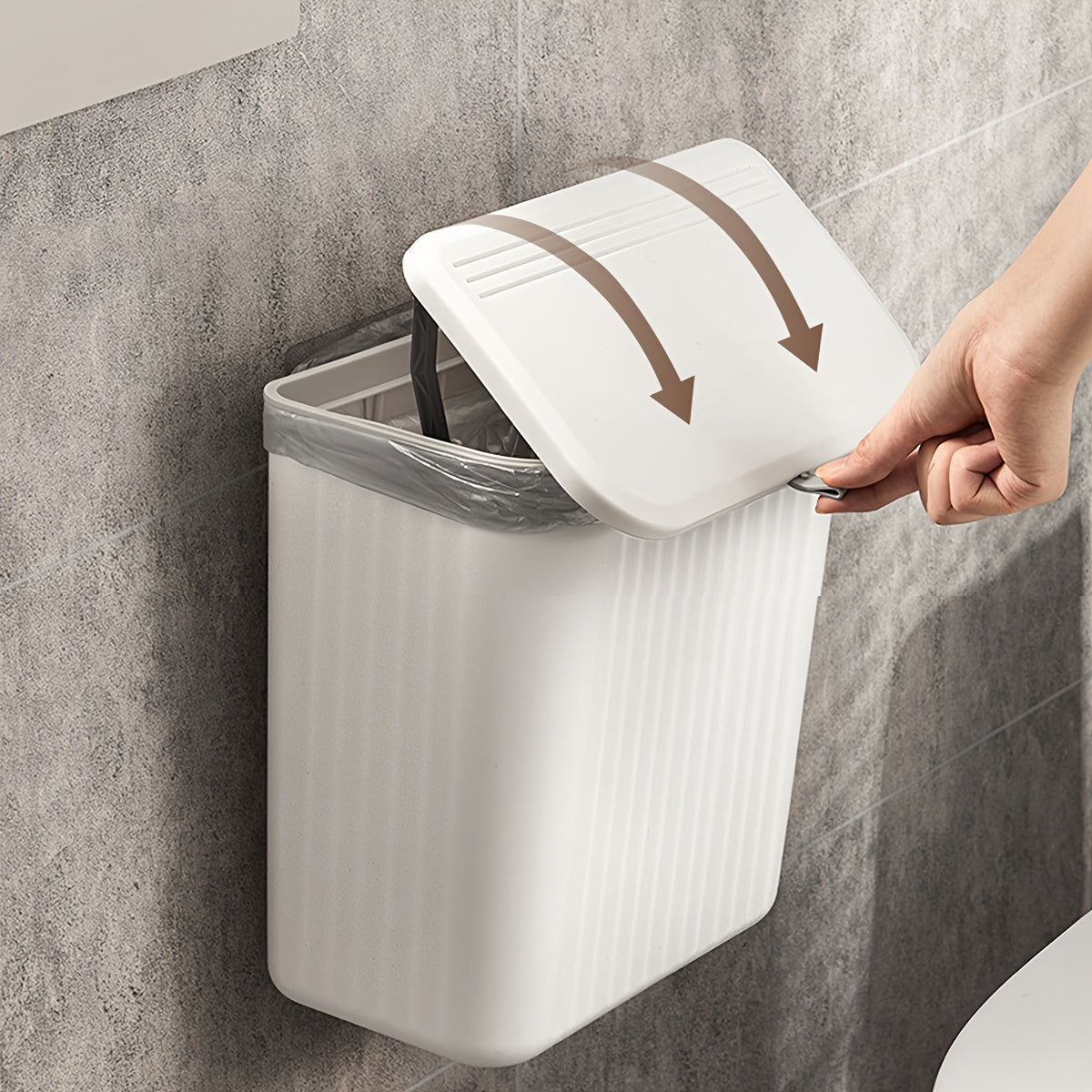 1pc Plastic wall-mounted trash bin with toilet paper storage, space-saving square design, easy installation, no electricity.