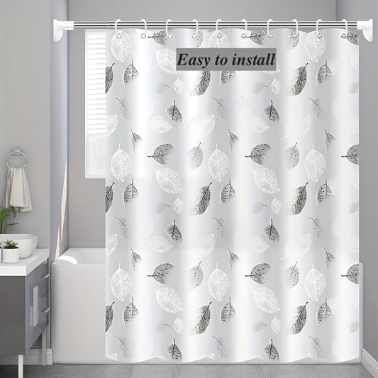 Leaf pattern shower curtain with metal grommets, easy to clean, includes hooks, ideal for bathroom decor and gift-giving.