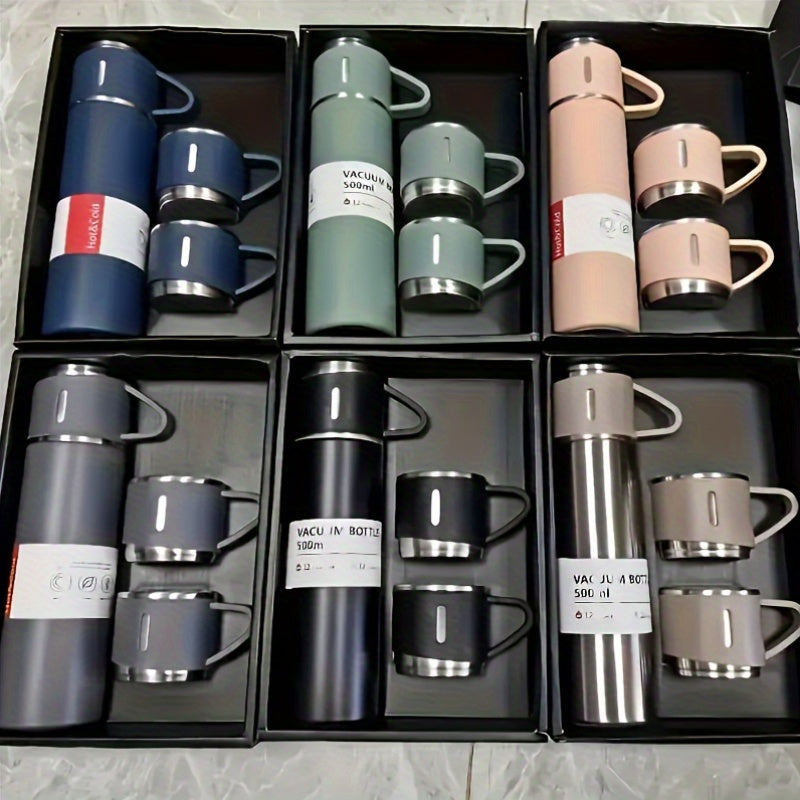 Fashion thermal flask coffee mug thermos that holds 500ml/16.9oz, made of stainless steel with vacuum insulation. Includes mug for hot and cold drinks, suitable for use as a water bottle in