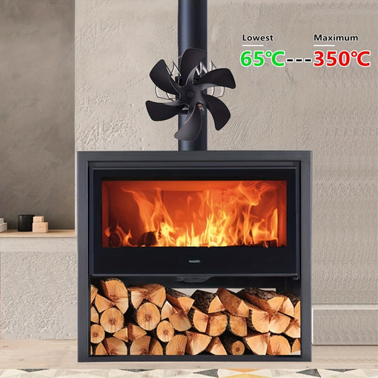 6-Blade Fireplace Fan: Wall-Mounted Thermal Fan for Wood-Burning Stove Fireplaces, Efficient Heat Distribution.