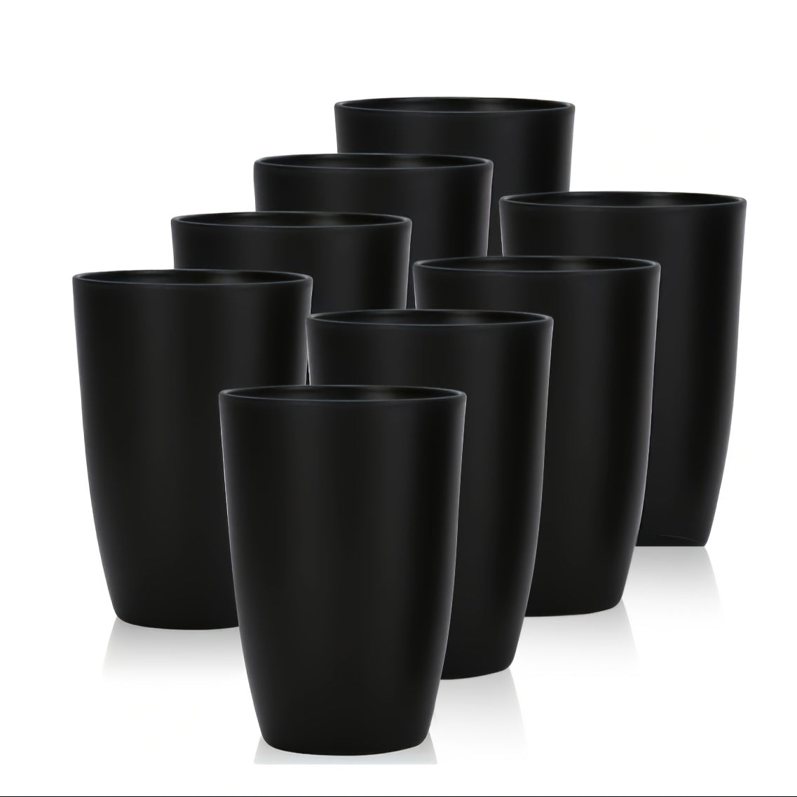 8-pack of stackable plastic cups, microwave and dishwasher safe, ideal for coffee, juice, water. Great for camping, picnics, RVs, and dorms. Holiday themed for Christmas, Halloween, Easter, Hanukkah, and Thanksgiving.