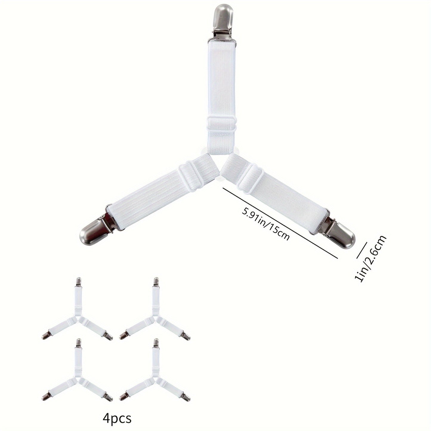 Набор из 4 белых зажимов для простыней, регулируемые пряжки для крепления простыней, одеял, скатертей, штор, чехлов для диванов и бегущих палаток, нескользящие зажимы для простыней.