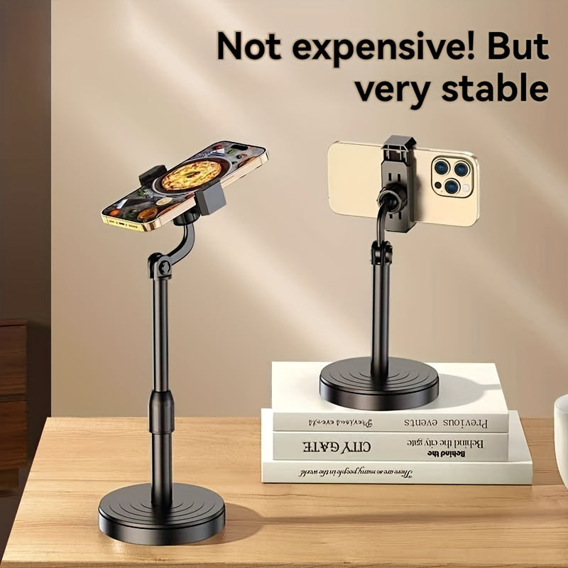 Adjustable mobile phone holder with 360-degree rotation, foldable, stable, and portable design.