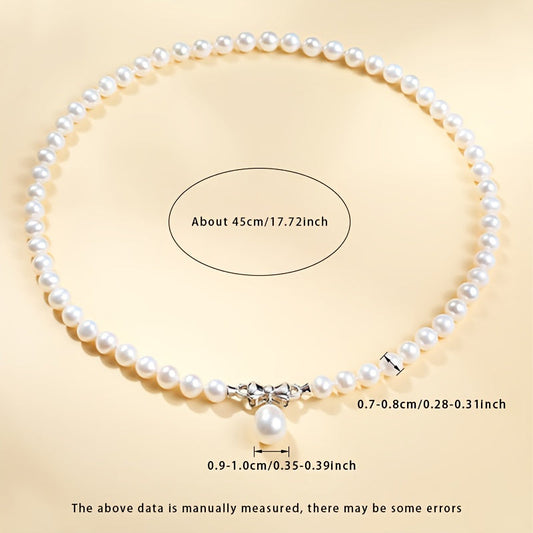 MUFAN Elegant 7-8mm Natural Freshwater Pearl Necklace for Women, June Birthstone, S925 Silver Clasp, Suitable for Daily Wear & Special Occasions - Gift Box Included, No Plating