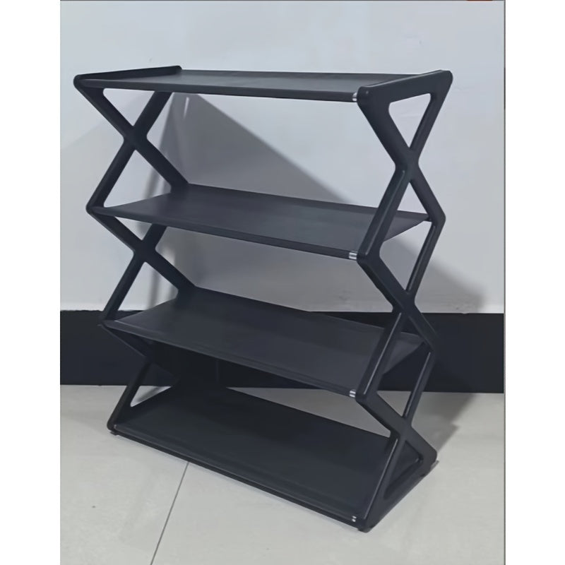 Modern X-Shaped Shoe Rack with Dustproof Shelf, Multifunctional Plastic Storage Organizer, Floor-Standing Design, No Assembly Necessary, Space-Saving for Living Room.