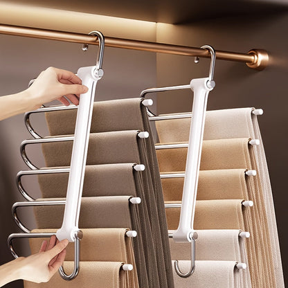 Durable Stainless Steel & Plastic Folding Pants Rack - Space-Saving Design, Multi-Functional for Drying and Storage of Jeans and Clothes