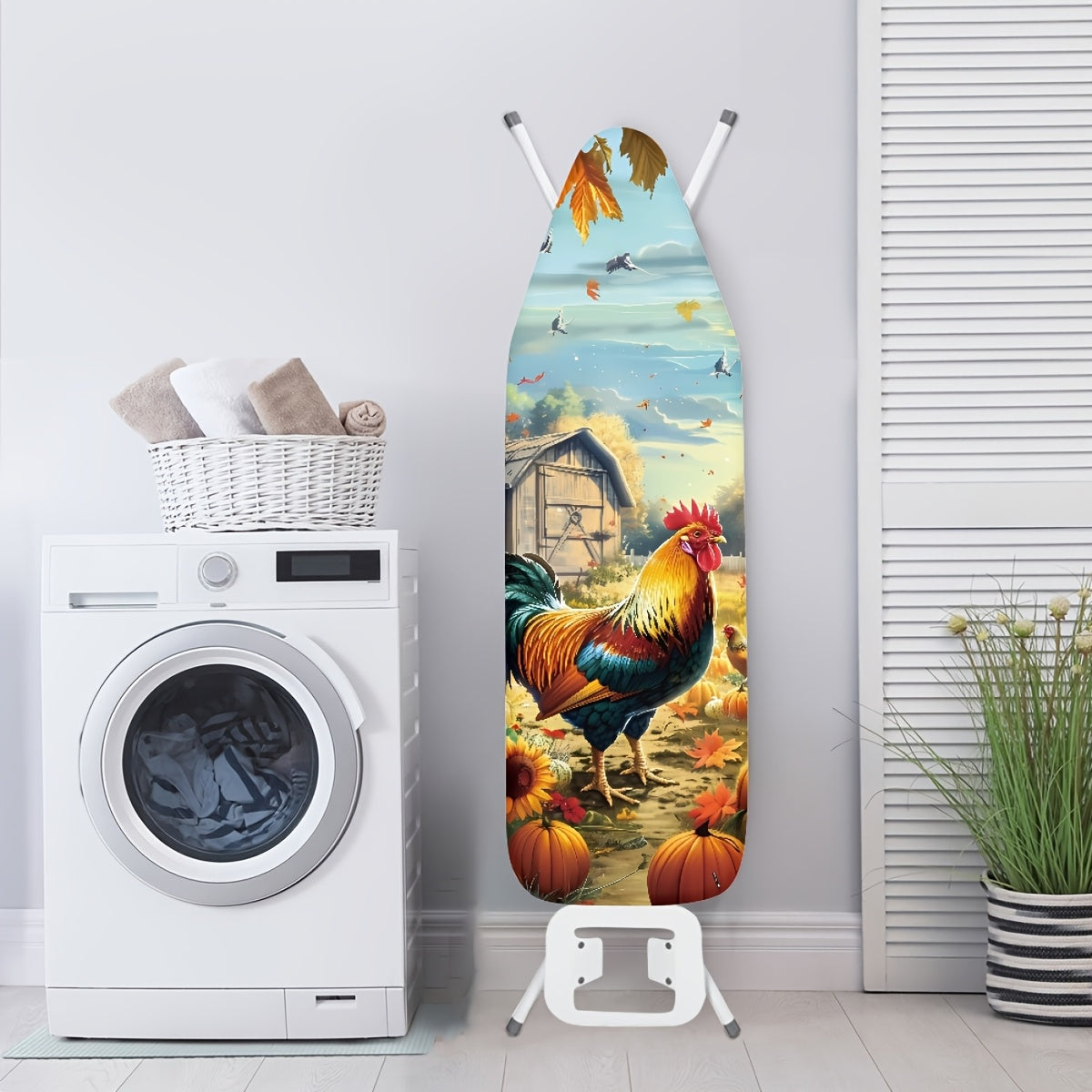 Farmhouse Ironing Board Cover featuring an Artistic Rooster & Hen Design - Made from PET Material, Dustproof, Non-Stick, and Stain-Resistant with Elastic Edge for Easy Installation - Perfect for Home Use or as a Gift