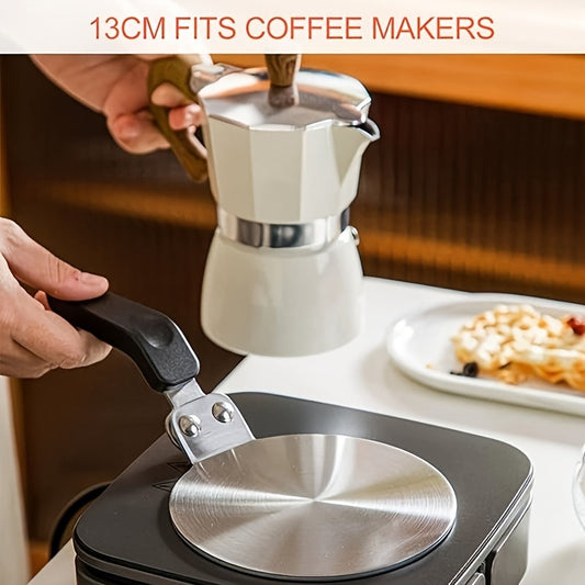 Mocha Induction Plate Adapter, 1 piece measuring 13cm/5.12in, crafted from durable steel 107/250. Designed for use with coffee pots and cookware on induction cookers.