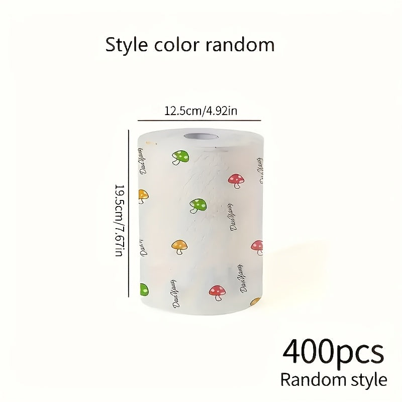 1 roll of disposable kitchen paper towels with 400 sheets featuring a random pattern lazy rag design. This versatile product can be used as a washable dry and wet towel, dishcloth, non-stick oil rag, degreasing towel, household cleaning rag, drying