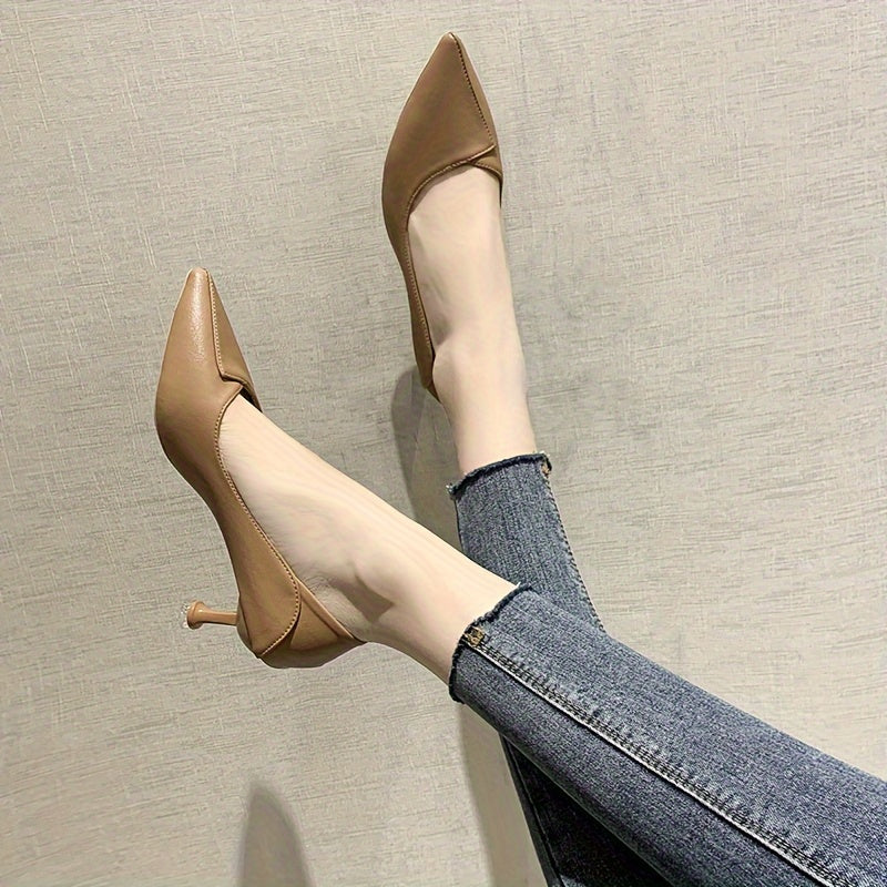 Women's Solid Color Court Pumps with Kitten Heels, Pointed Toe - Perfect for Office Wear