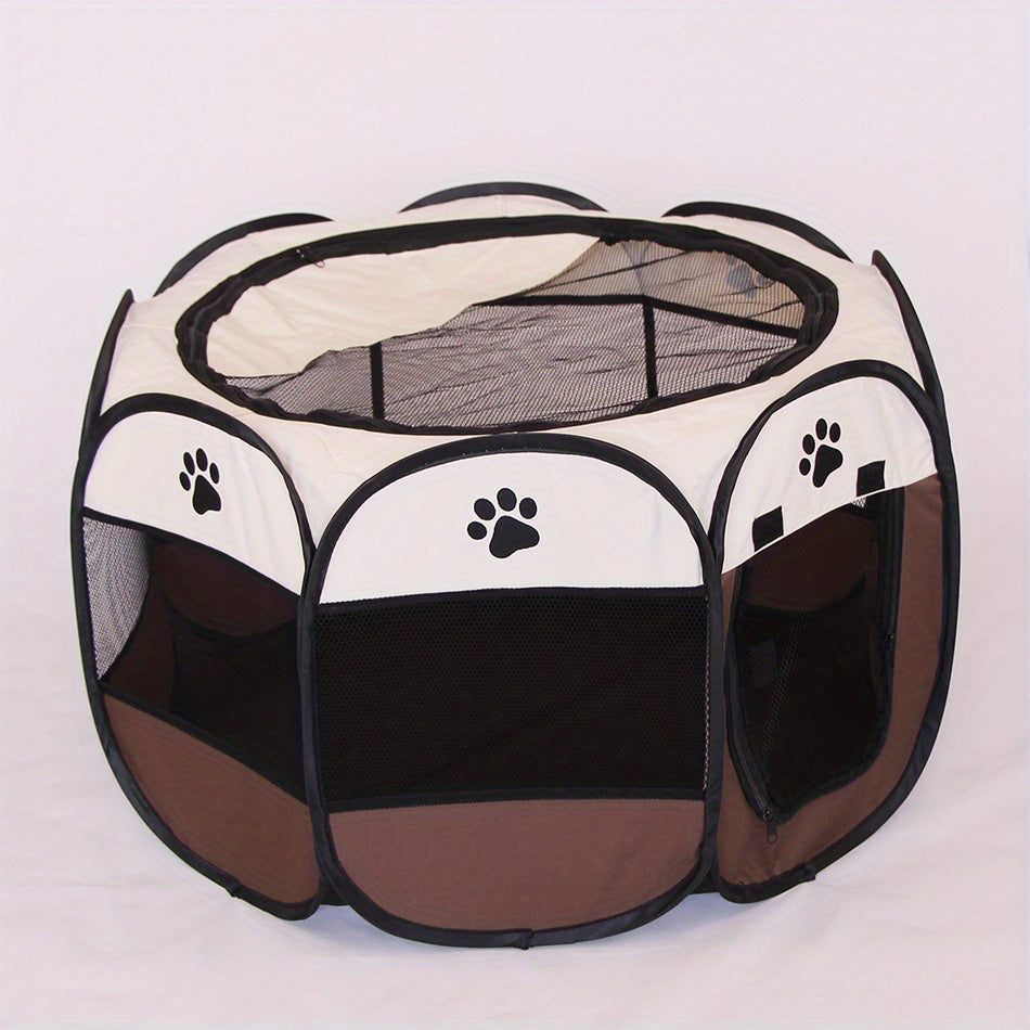 Pet cage with eight sides, folding and resistant to wear, made of Oxford cloth. Ideal for containing dogs and cats, providing a breathable space for pets.