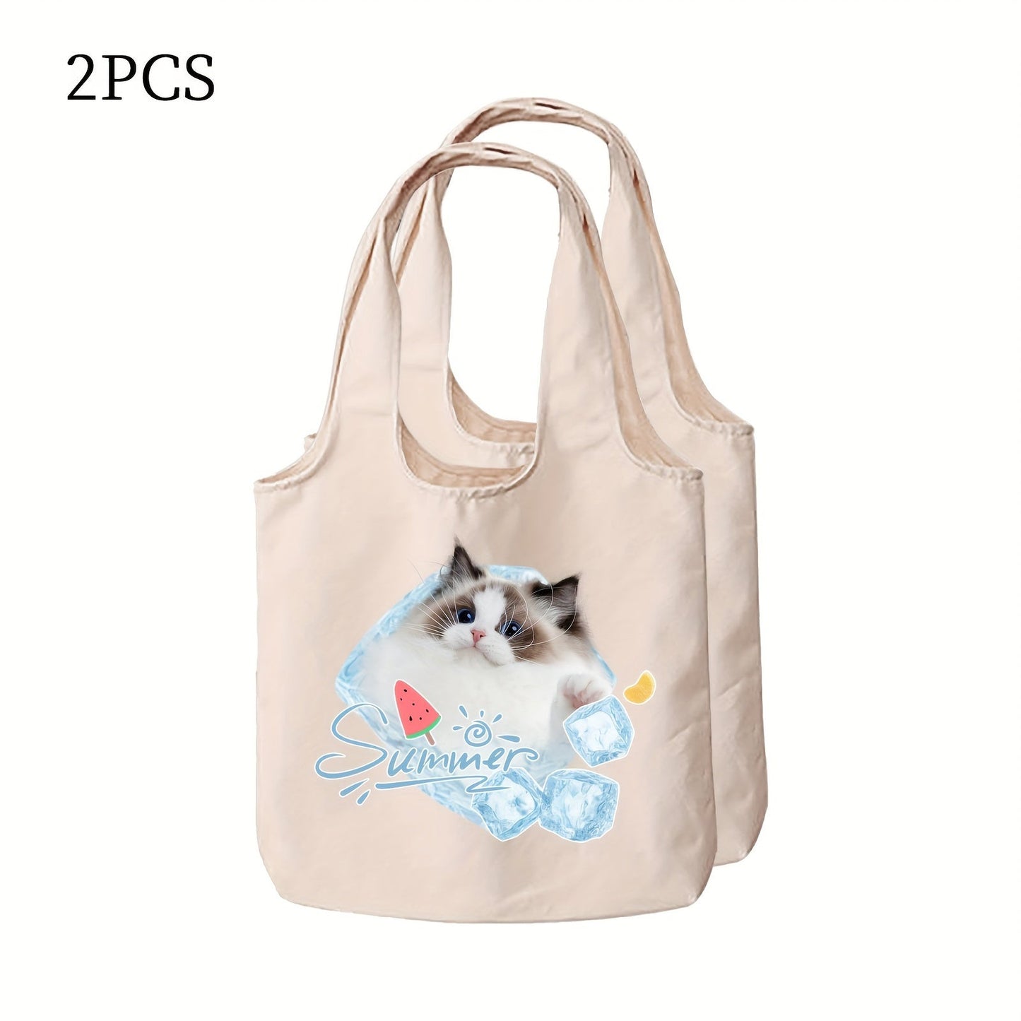 Two pieces of personalized canvas tote bags with customizable pictures, perfect for daily commutes, outdoor picnics, parties, traveling, and shopping.