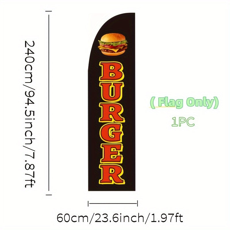 High-definition digital printed outdoor advertising flags made of 110G warp-knitted fabric for promoting hamburger products, flagpoles not included.