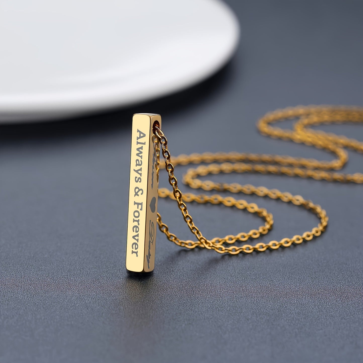 Customized Engraved Name Necklace - 3D Square Pendant available in Silvery, Golden, Rose Golden, and Black Stainless Steel. A sleek and stylish accessory perfect for women's daily wear or as a thoughtful gift. Personalized just for you, this necklace is