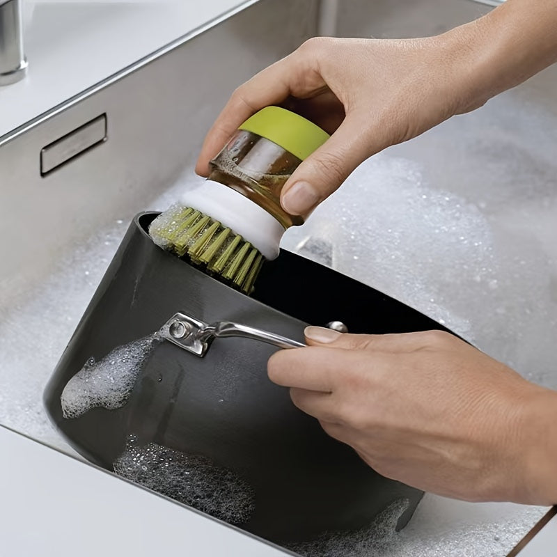 Hydraulic Tableware Washing Brush - Easily Clean Dishes and Pots using Press Soap Liquid - Includes Scale Removal Plate Brush for Efficiency