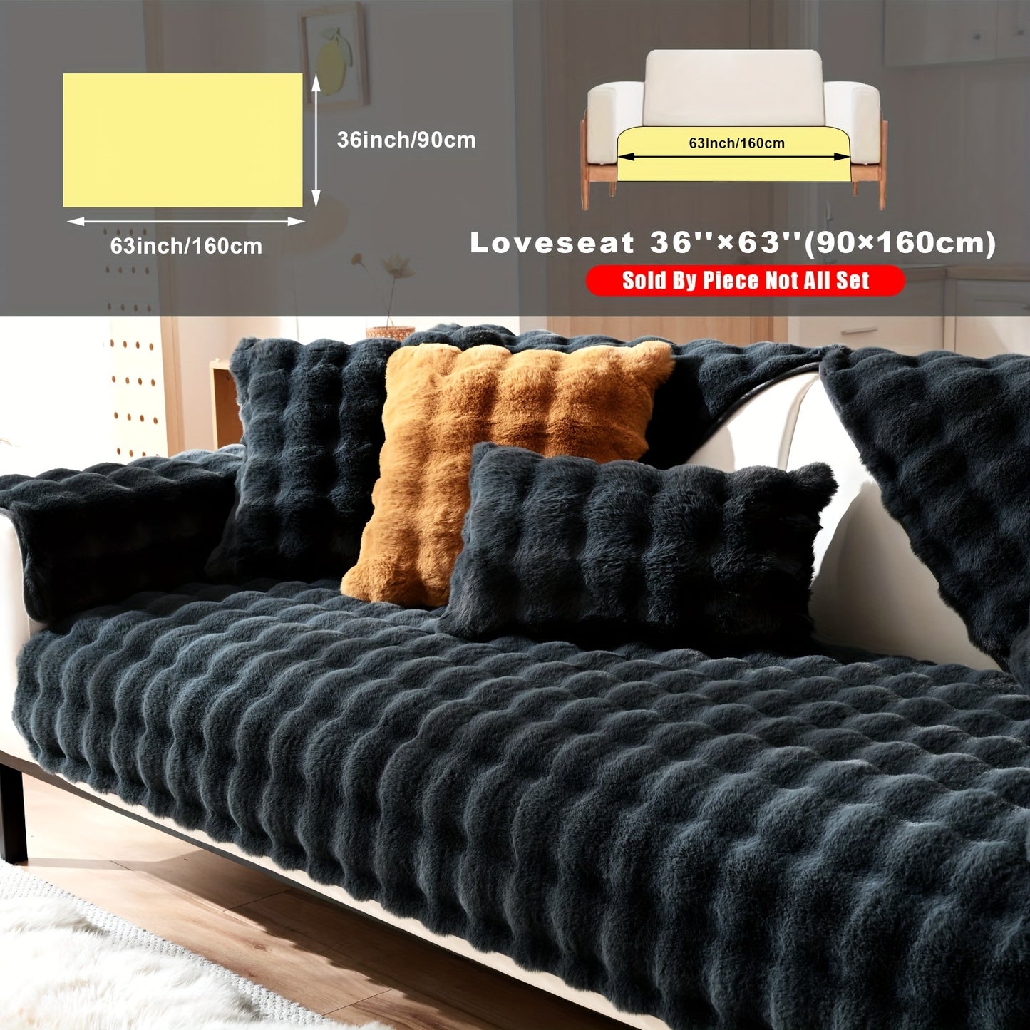 New Bubble Fleece Sofa Cover available in 8 colors with modern design, pet-friendly, and machine washable. Suitable for 2, 3, 4, and combination sofas, with 450-500g fabric weight and long pile fleece. No print, with other craftsmanship included.