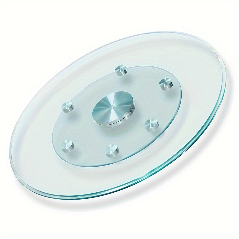 Glass Lazy Susan Turntable for Dining Table - 1 Piece. Large Round Clear Tabletop Rotating Tray with Elegance Swivel Assist System. Serving Plate with Silent & Smooth Spin.