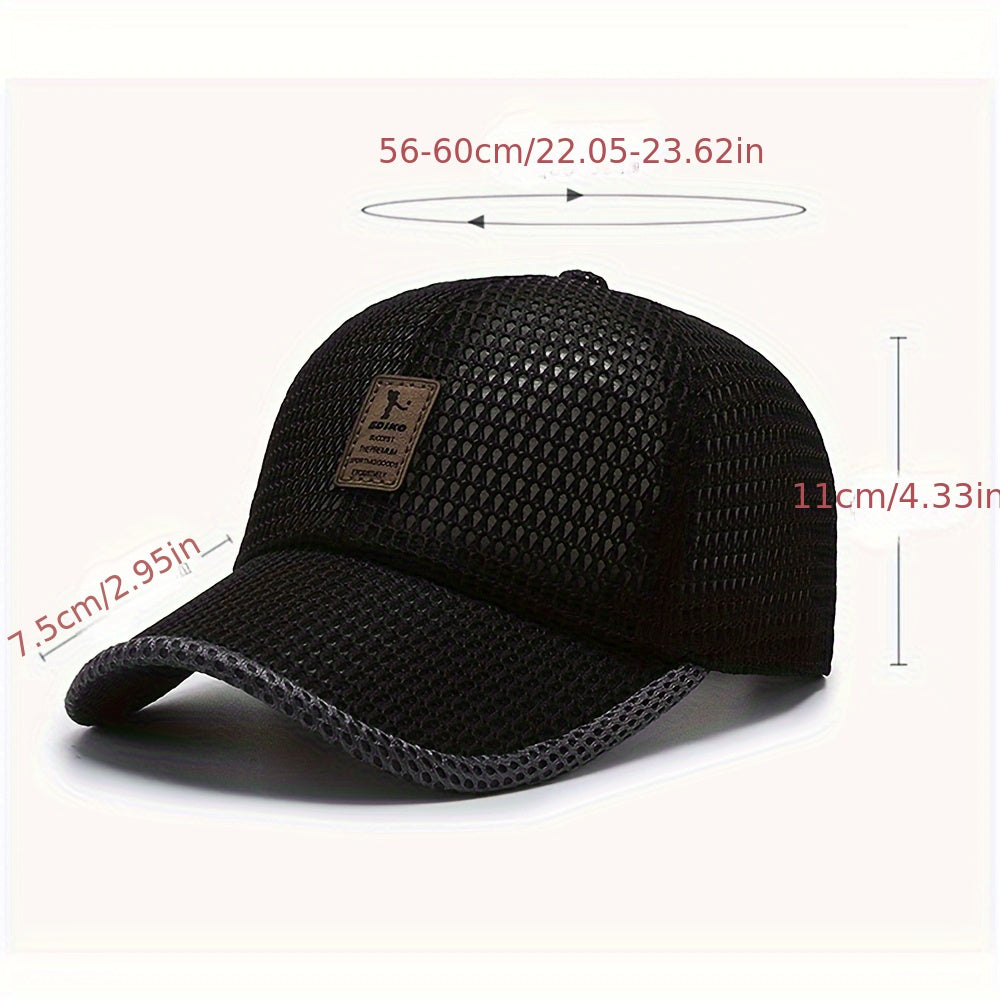 Breathable mesh baseball cap for outdoor sports, woven textile material, hand wash only.