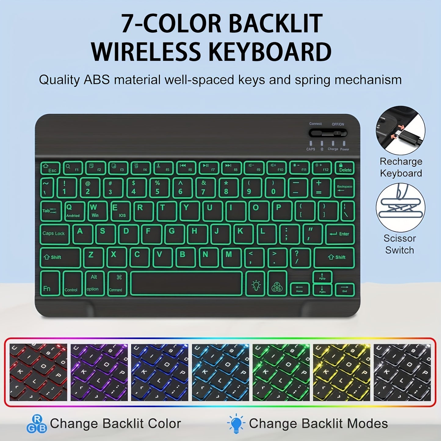 Keyboard case with pencil holder, detachable wireless keyboard, and 7 color backlighting, compatible with iPad 11, 10.9, 10.5, 25.91 cm, iPad 9th/8th/7th gen, iPad 10th gen 27.69 cm, iPad