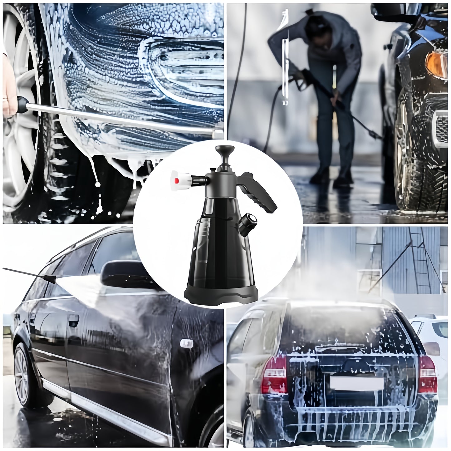 2.3L High Pressure Sprayer with Quantity Cup and Gift Spray Heads, Upgraded Multi-Functional Car Wash Sprayer, Handheld Garden Watering Can, Windproof, High Pressure Foam Spray Bottle