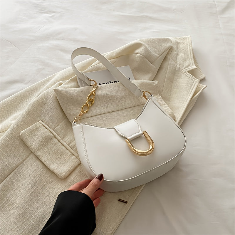 Stylish Crescent Moon Shoulder Bag with Zipper Closure, Polyester Lined, Ideal for Casual and Daily Use, Comes in White, Black, Khaki