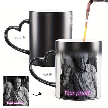 Customized color-changing mug with heart handle - perfect for Father's Day, Mother's Day, and seasonal gifts.