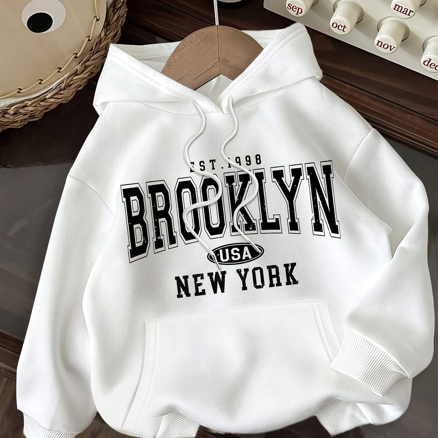 Brooklyn Graphic Hoodie for Women - Casual Black Polyester with Front Pocket, Machine Washable, Cozy Oversized Fit, Perfect for Fall/Winter