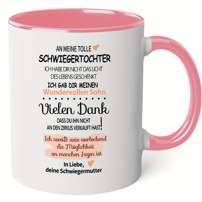 German Coffee Mug for daughter-in-law, perfect gift for birthdays and holidays.