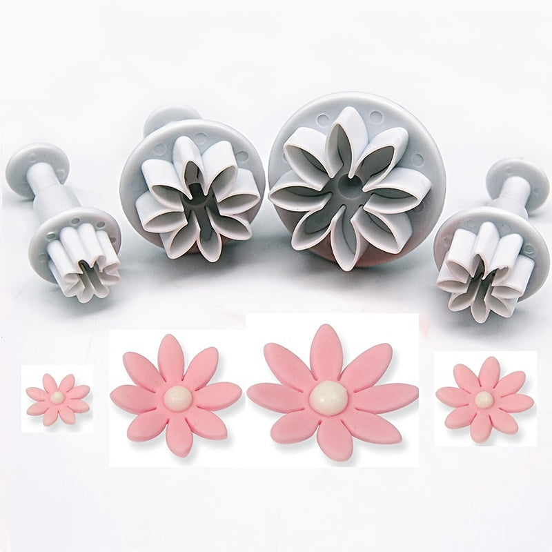 Set of 4 Fondant Molds in Flower Shapes for Homemade Cookie and Candy Creations, Essential Baking Tools and Kitchen Gadgets