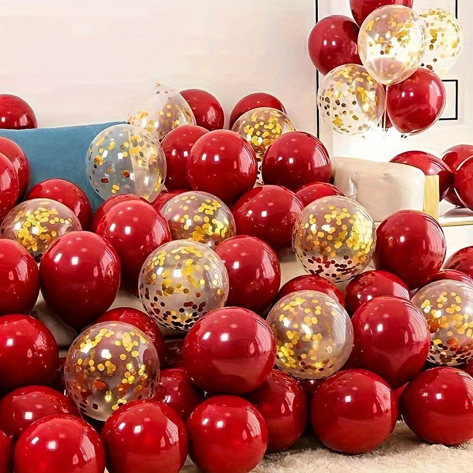 50 Red & Golden Latex Balloons, ideal for various celebrations and occasions, including weddings, birthdays, anniversaries, graduations, Mother's Day, winter, and New Year.