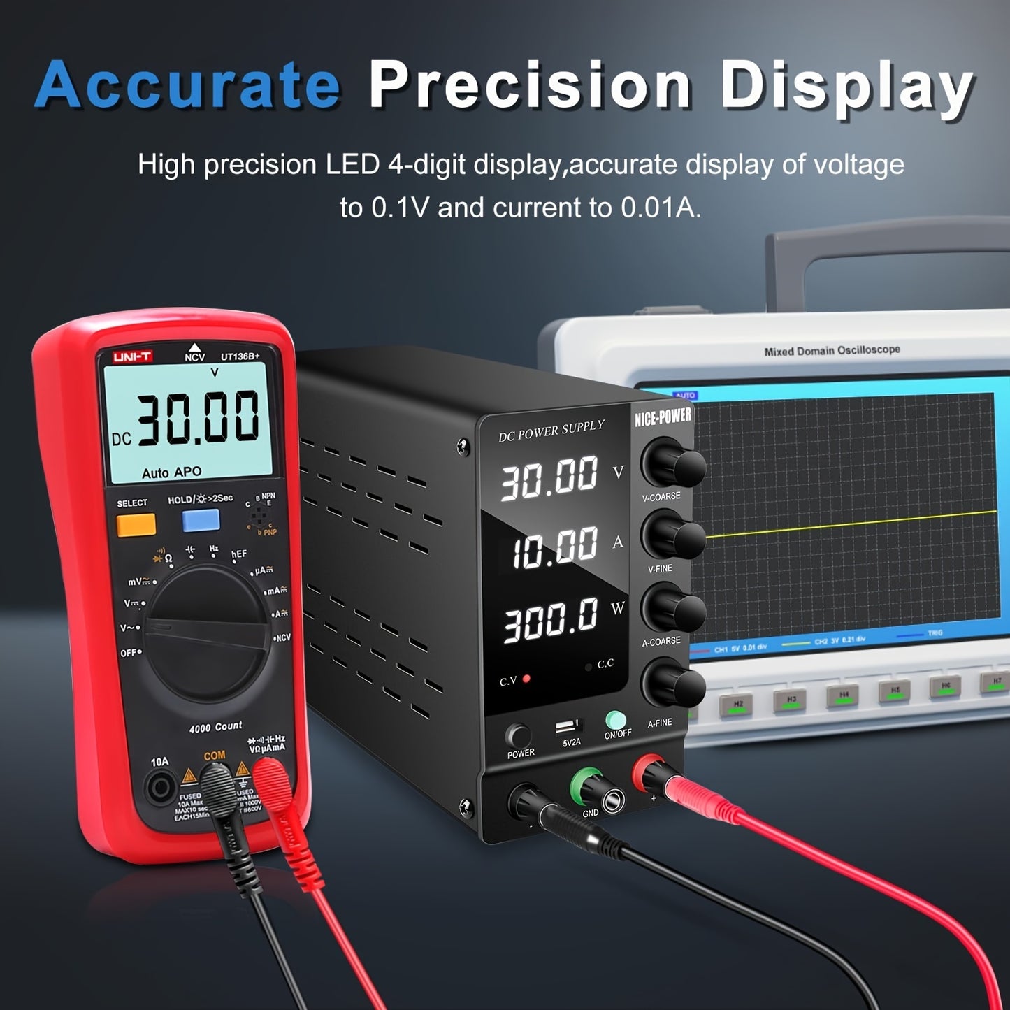 KUAIQU SPS-C3010 220V DC Power Supply: 60V 5A, LED Display, Rust-Proof, No Assembly Required, Ideal for Mobile Phones, Laptops, LED Light Testing & Electroplating.