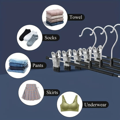 Set of 5 Stainless Steel Pants Hangers: Sturdy, Non-Slip, Space-Efficient - Perfect for Pants, Skirts, Socks, and Jackets