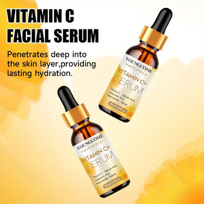 2 pieces of Vitamin C & Retinol Facial Serum - Hydrating Essence with Hyaluronic Acid, evens skin tone, fragrance-free for all skin types.