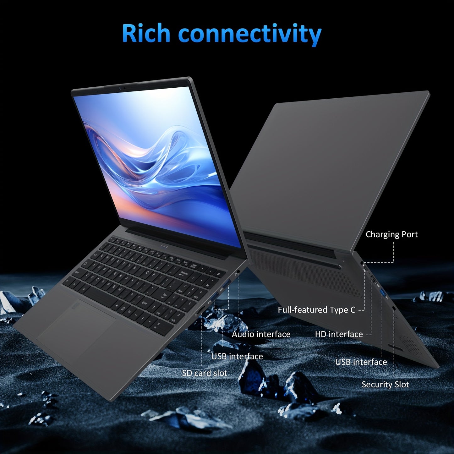 15.6-inch Auusda laptop with AMD 5825U, 16GB RAM, 768GB SSD, dual-channel SODIMM, dual NVME slots, fingerprint boot, FHD IPS LCD, HDTV, webcam, USB3.0, Windows 11 Pro