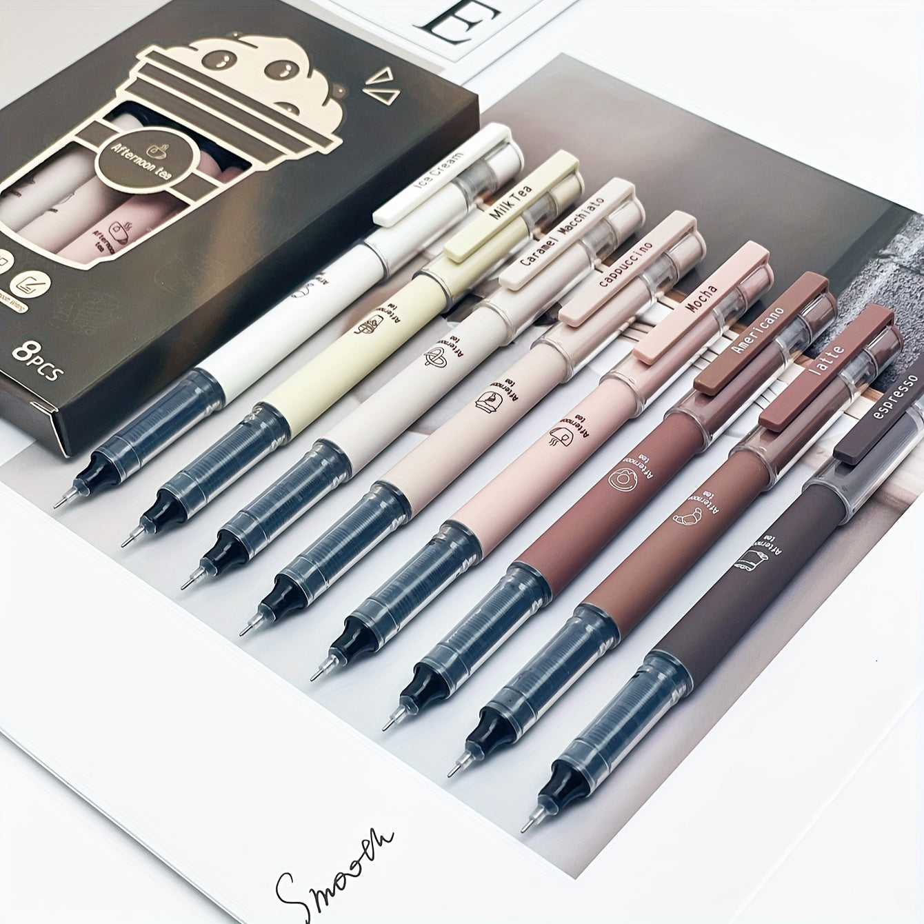 6/8 Coffee Theme Gel Pens with Quick-Drying Ink, No Smudge Soft Touch for Note taking, Drawing, School & Office.