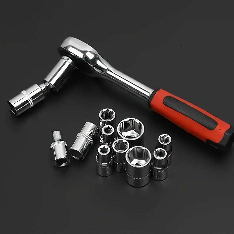 High-quality car repair kit includes essential tools for automotive maintenance and repair, featuring quick ratchet wrenches and mechanical repair tools, battery-free.