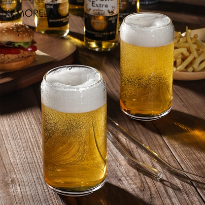 KEMORELA offers can-shaped drinking glasses with glass straws, available with or without a lid. These versatile cups are ideal for beer, iced coffee, whiskey, soda, tea, water, and more. Each set comes with cleaning brushes as a gift.