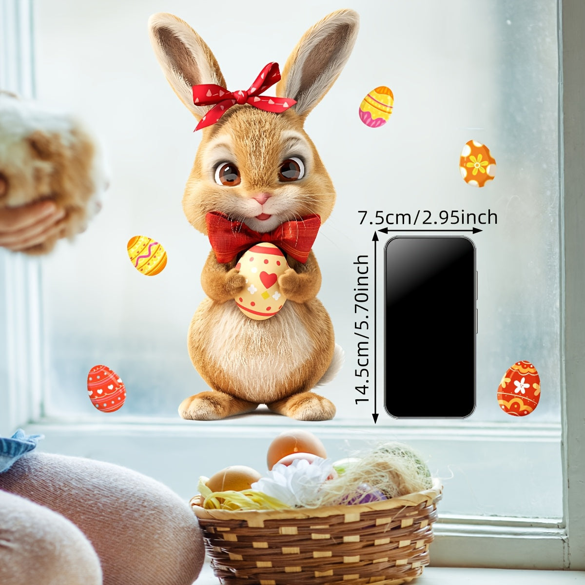 Easter Bunny va Tuxumlar Deraza Qoplamalari - 20x30sm, Yuzma-yuz Elektrostatik Dekoratsiyalar Yotoqxona va Balkon Bezash uchun, Qayta ishlatiladigan PVC Uy Aksessuarlar