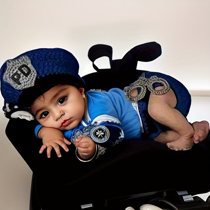 Perfect for Newborn Photo Shoots, this charming set features an adorable blue policeman hat and shorts.