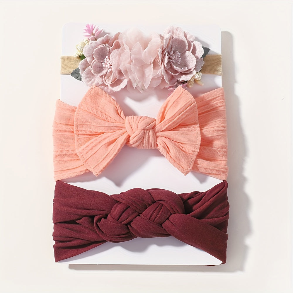 3 cute girl's nylon headbands perfect for styling hair.